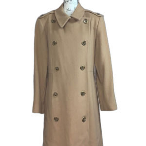 Vintage Union Made Perry Ellis Long Tan Merino Wool Winter Coat Size 16